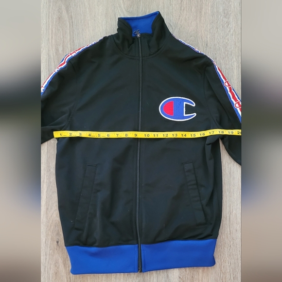 Vintage Champion Black Track Jacket with Blue and Red Accents. SM - Picture 6 of 11